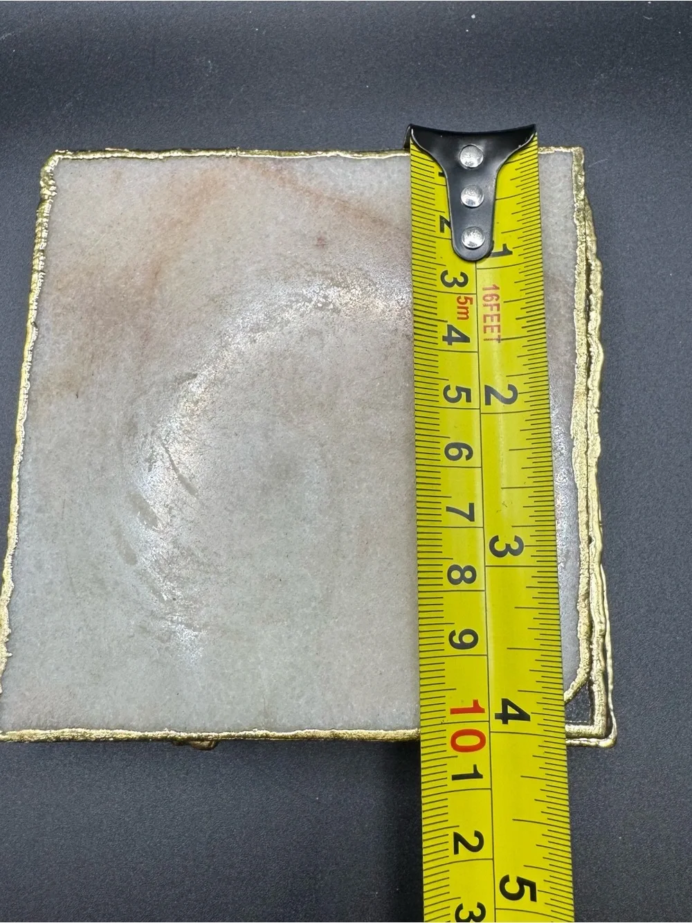Anthropologie Set of 3 Natural Stone Coasters Gold Trim Square Agate Marble
